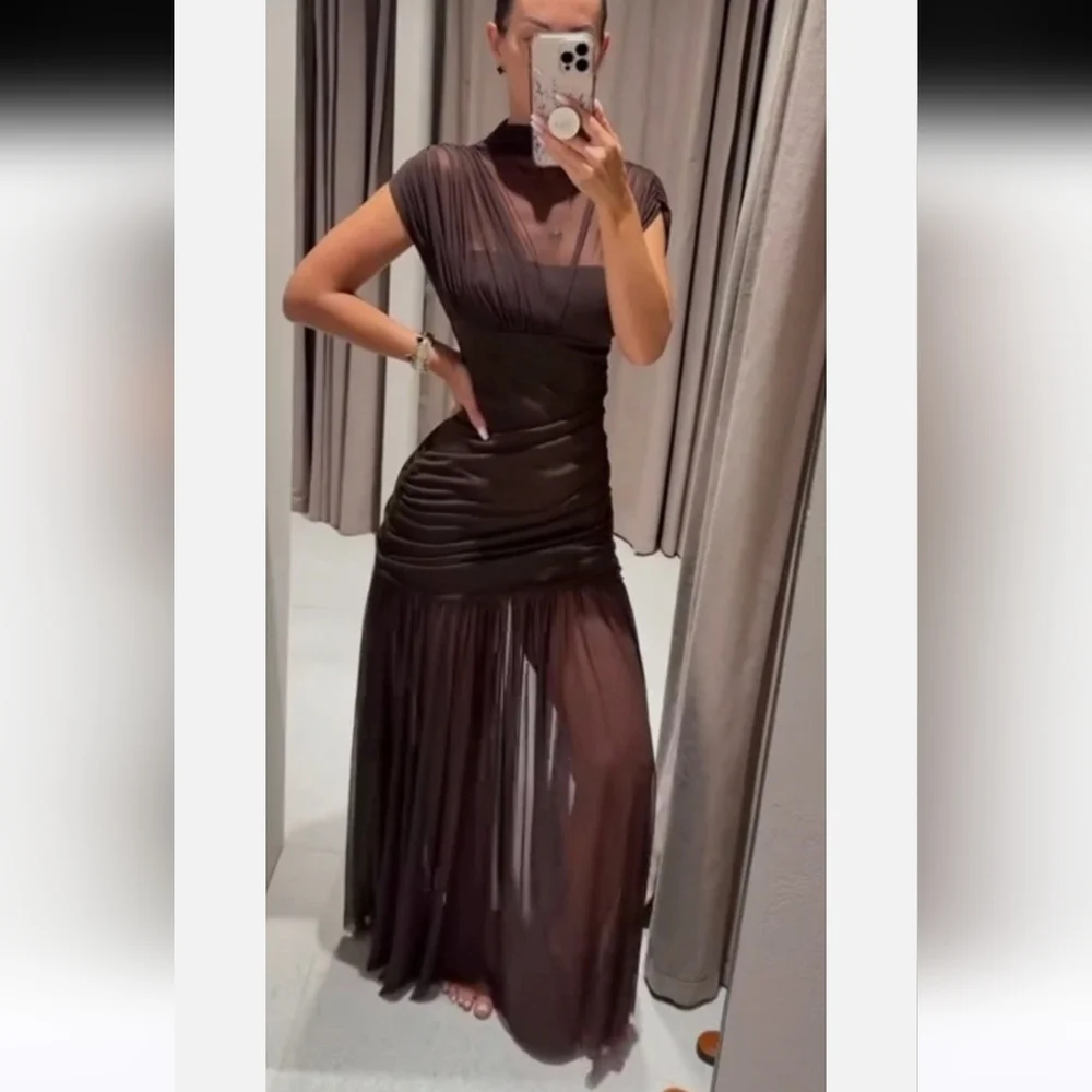Zara COMBINATION DRAPED MAXI DRESS SIZE S - Picture 5 of 16